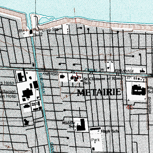 Topographic Map of Saint Clement of Rome School, LA