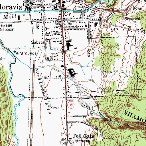 Topographic Map of Moravia Junior-Senior High School, NY