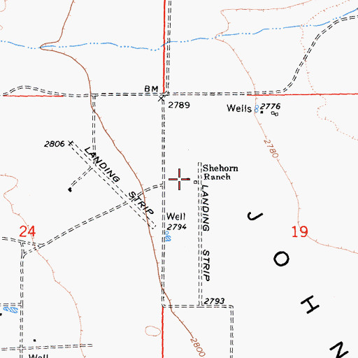 Topographic Map of Shehorn Ranch, CA