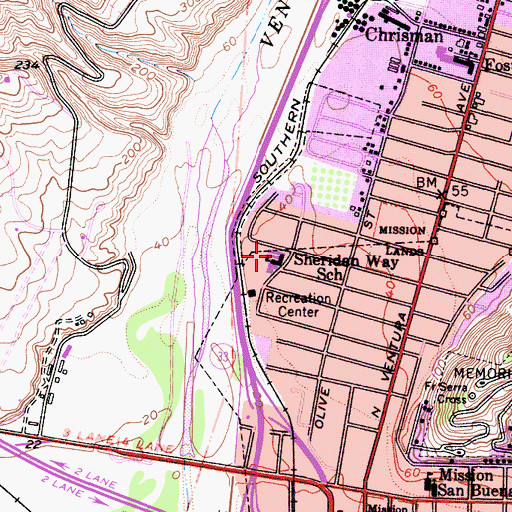 Topographic Map of Sheridan Way Elementary School, CA