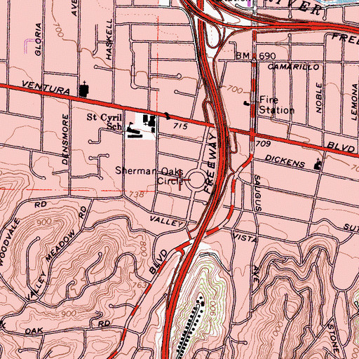 Topographic Map of Sherman Oaks Circle, CA