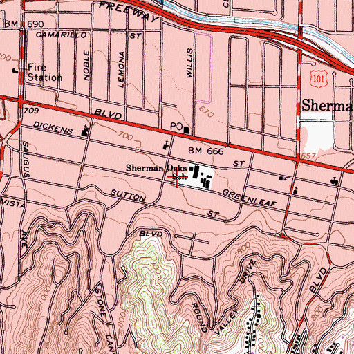 Topographic Map of Sherman Oaks Elementary School, CA