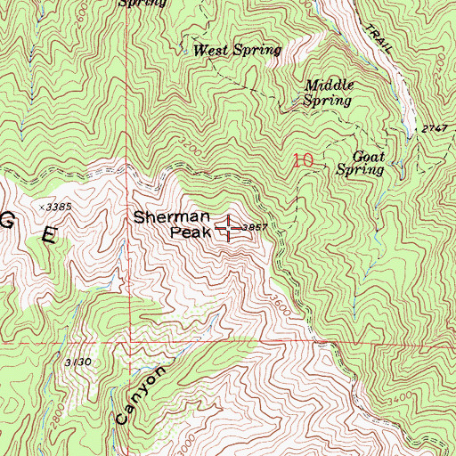 Topographic Map of Sherman Peak, CA