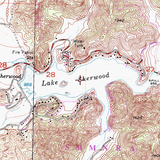 Topographic Map of Lake Sherwood, CA
