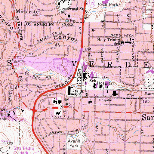 Topographic Map of Shoemaker School, CA