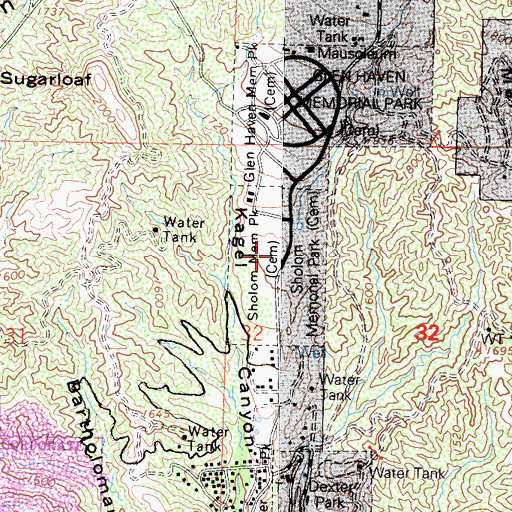 Topographic Map of Sholom Memorial Park, CA