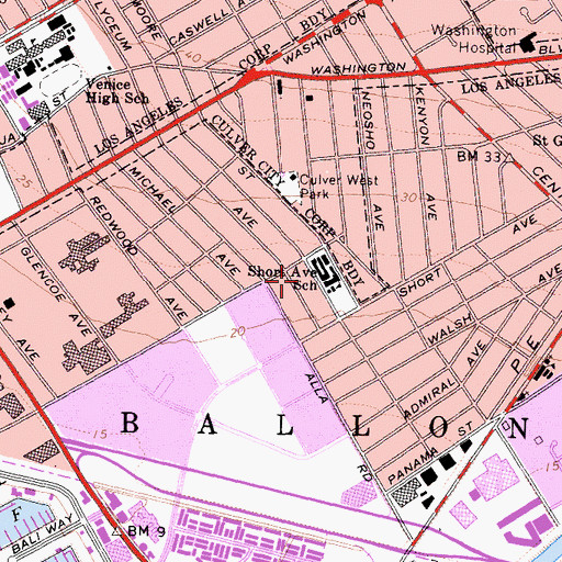 Topographic Map of Short Elementary School, CA