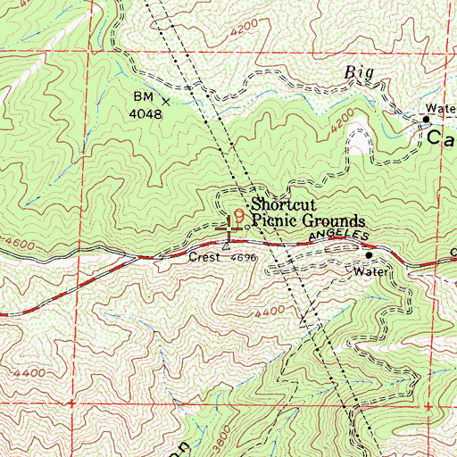 Topographic Map of Shortcut Picnic Grounds, CA