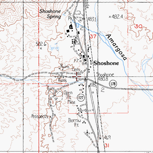 Topographic Map of Shoshone, CA