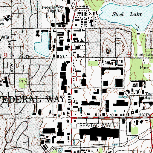 Topographic Map of Federal Way School District Office, WA