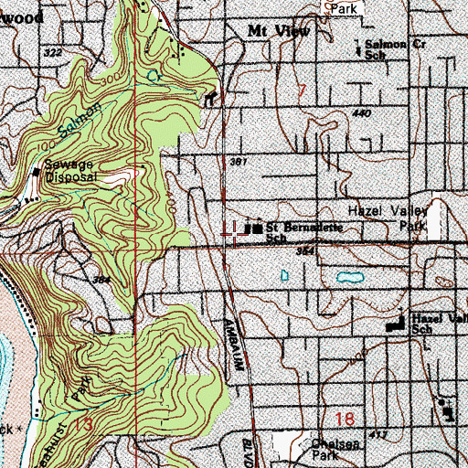 Topographic Map of Saint Bernadette Parish School, WA