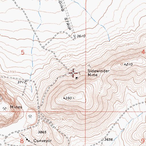 Topographic Map of Sidewinder Mine, CA