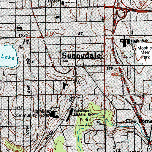Topographic Map of Highline School District Office, WA