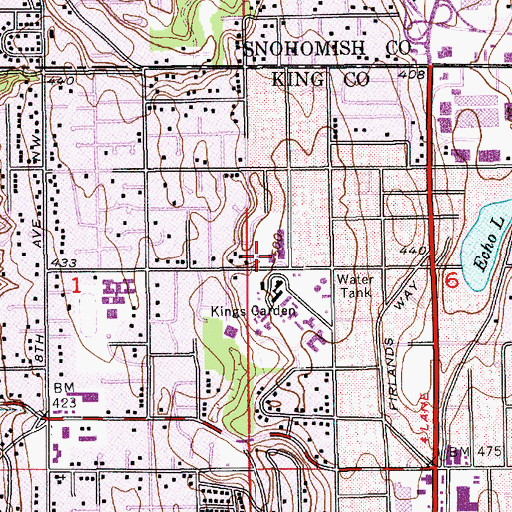 Topographic Map of King's Elementary School, WA