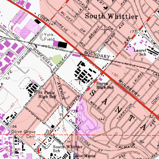 Topographic Map of Sierra Vista High School, CA
