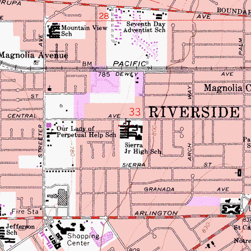 Topographic Map of Sierra Middle School, CA