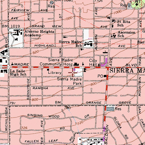 Topographic Map of Sierra Madre Park, CA
