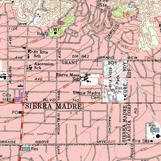 Topographic Map of Sierra Mesa School, CA