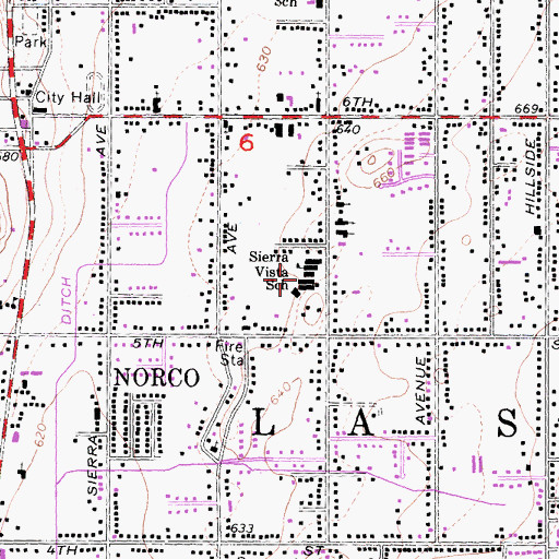 Topographic Map of Sierra Vista Elementary School, CA