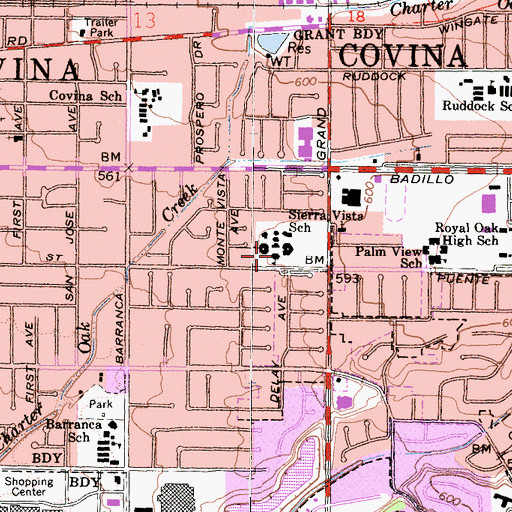 Topographic Map of Sierra Vista Intermediate School, CA