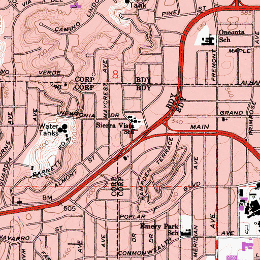 Topographic Map of Sierra Vista Elementary School, CA