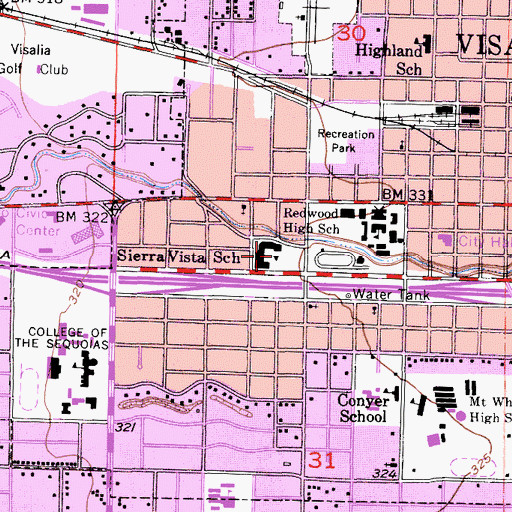 Topographic Map of Sierra Vista School, CA