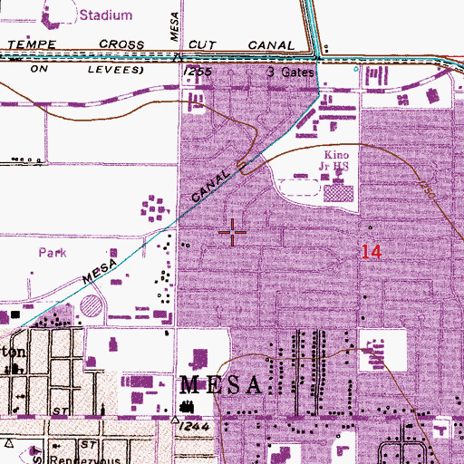 Topographic Map of Mesa Patios, AZ