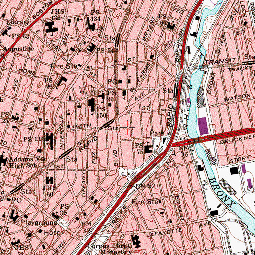 Topographic Map of Boulevard Theatre (historical), NY