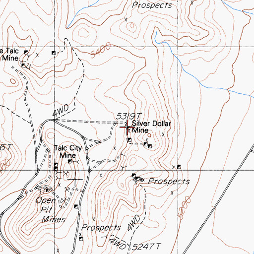 Topographic Map of Silver Dollar Mine, CA