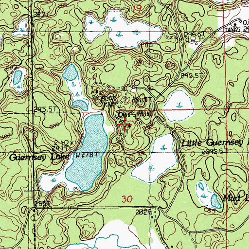 Topographic Map of Guernsey Lake State Forest Campground, MI