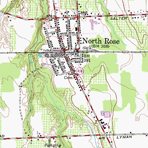 Topographic Map of North Rose Cemetery, NY