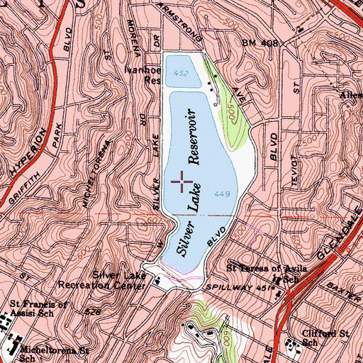 Topographic Map of Silver Lake Reservoir, CA