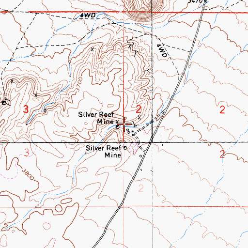 Topographic Map of Silver Reef Mine, CA