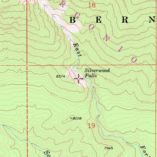 Topographic Map of Silverwood Falls, CA