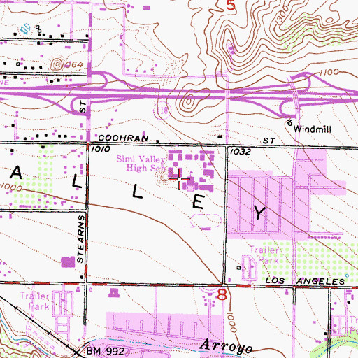 Topographic Map of Simi Valley High School, CA
