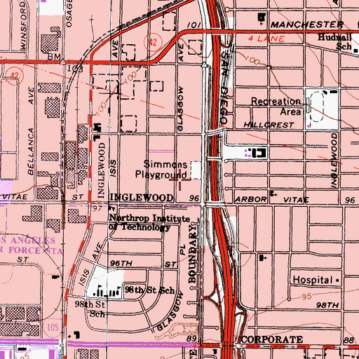 Topographic Map of Simmons Playground, CA