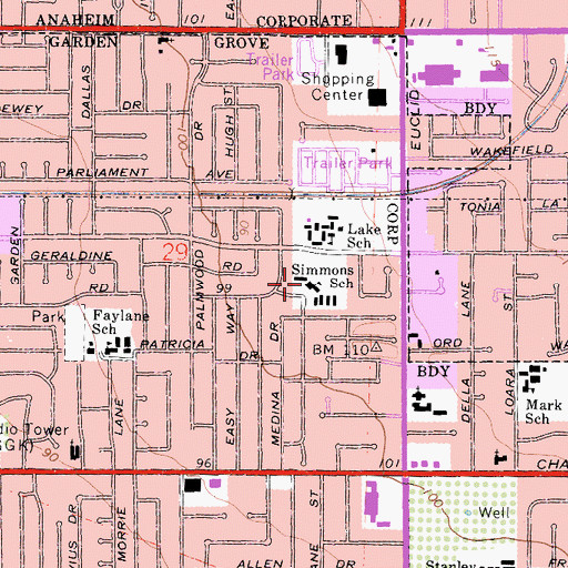 Topographic Map of Linton T Simmons Elementary School, CA