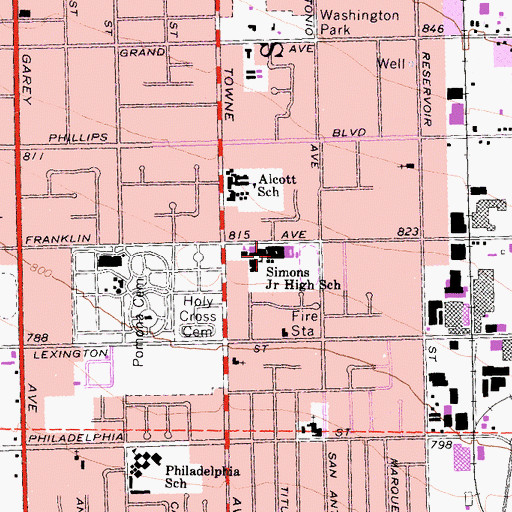 Topographic Map of Simons Junior High School, CA