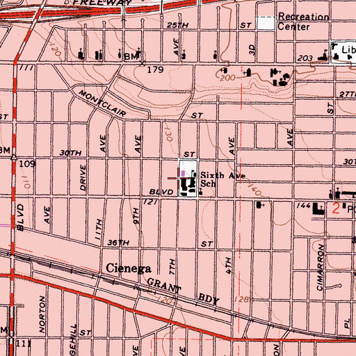 Topographic Map of Sixth Avenue Elementary School, CA