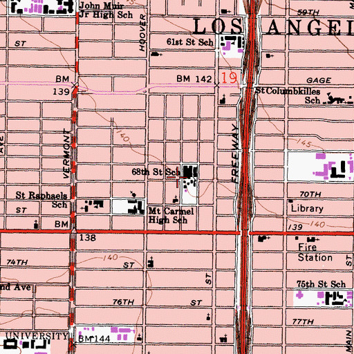 Topographic Map of Sixty-Eighth Street Elementary School, CA