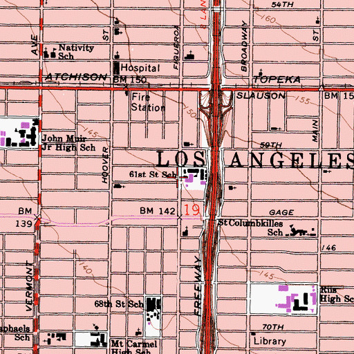 Topographic Map of Sixty-First Street Elementary School, CA