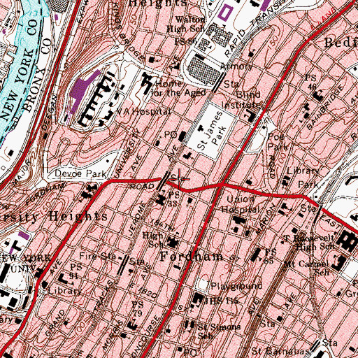 Topographic Map of Capri Theatre (historical), NY