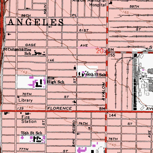 Topographic Map of Sixty-Sixth Street Elementary School, CA