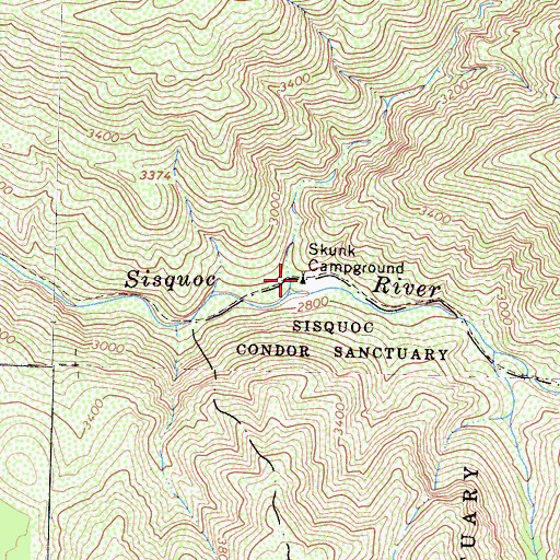Topographic Map of Skunk Campground, CA