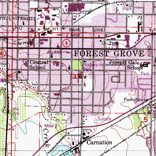 Topographic Map of Oak Tree School, OR