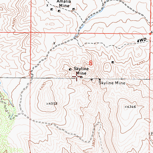 Topographic Map of Skyline Mine, CA