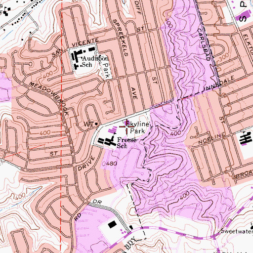 Topographic Map of Skyline Park, CA