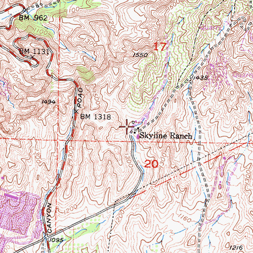 Topographic Map of Skyline Ranch, CA