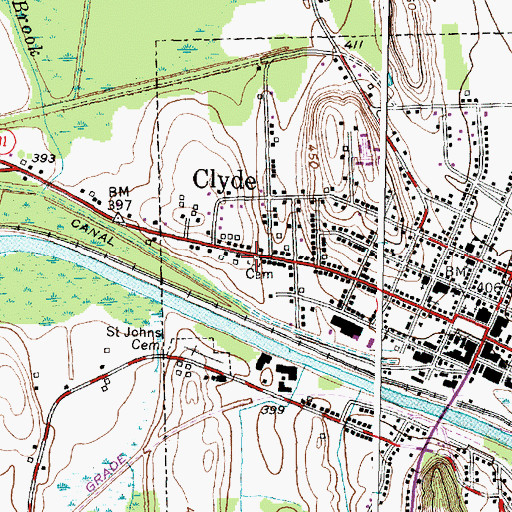 Topographic Map of Oak Hill Cemetery, NY