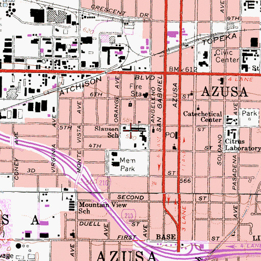 Topographic Map of Slauson Middle School, CA